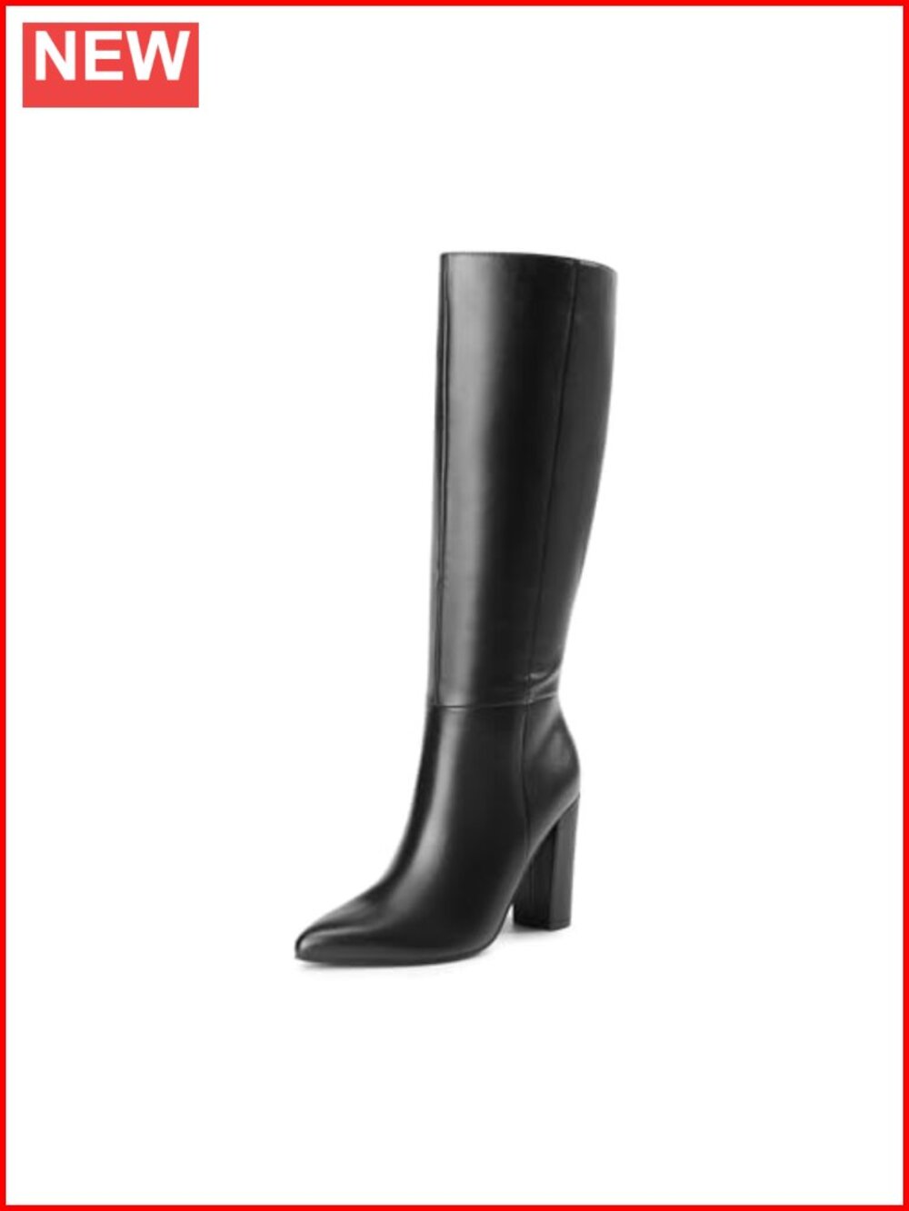 Women's Knee High Boots Pointed Toe Block Heel Faux Leather Tall Boots